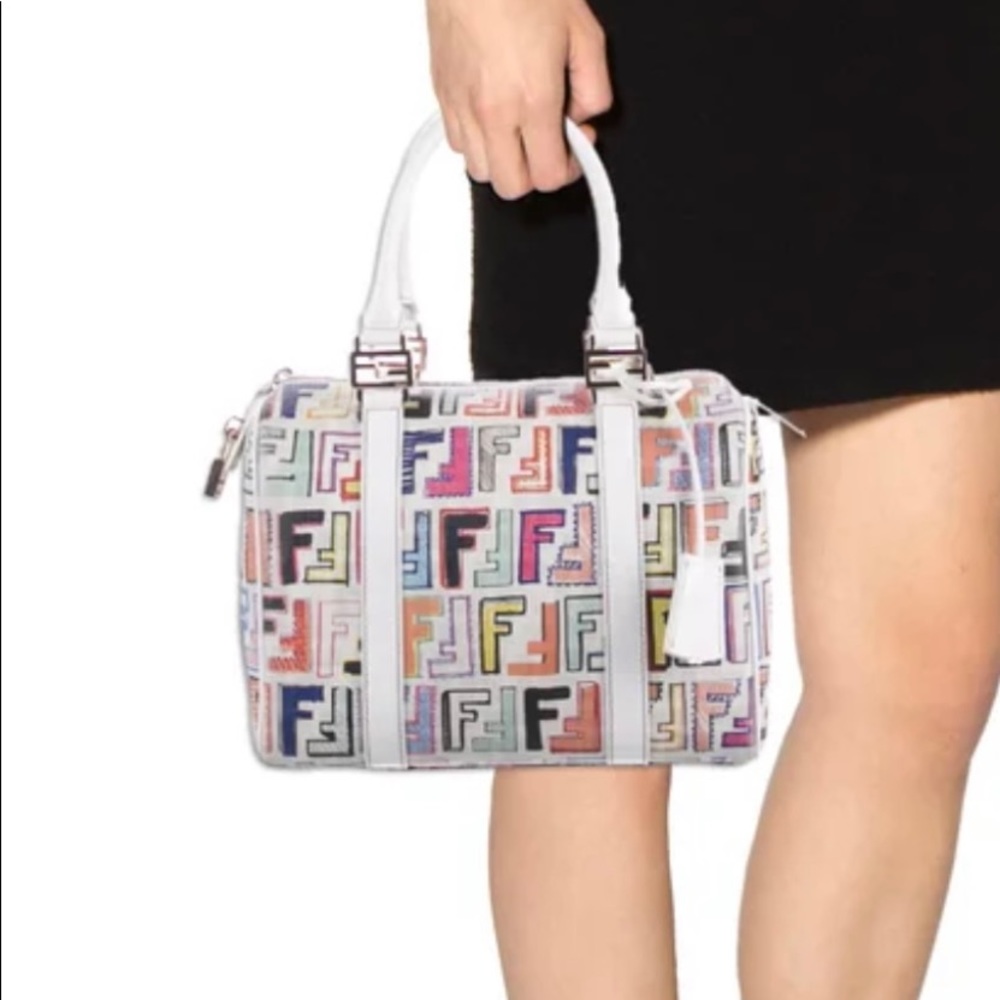 Multicolor illustration print canvas Fendi Zucca Boston bag